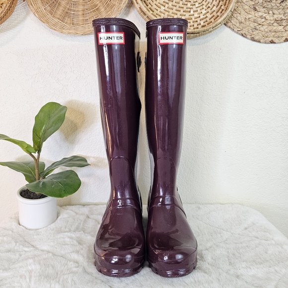 Hunter Shoes - Wellies HUNTER Original Back Adjustable Gloss Burgundy! Size 5.